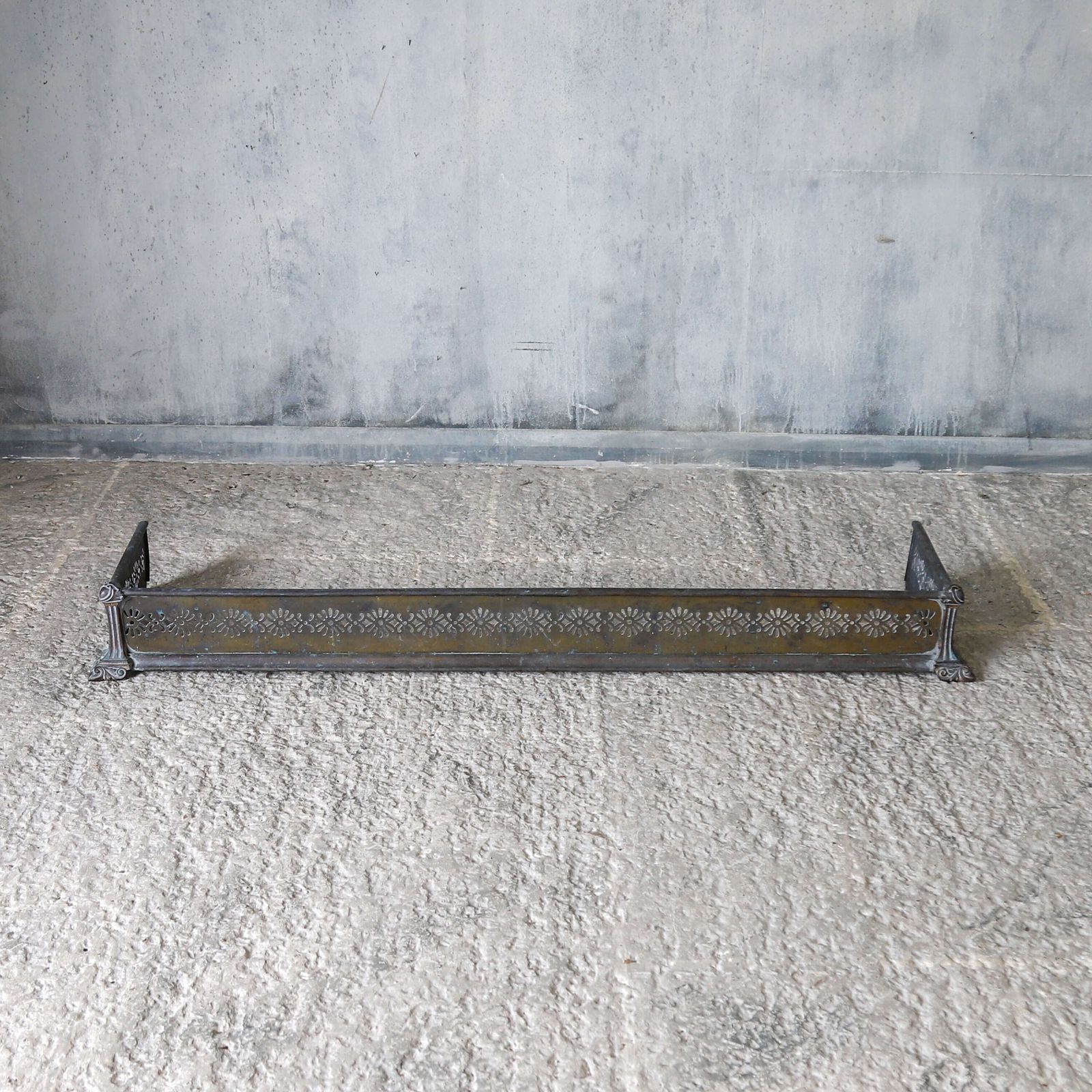 Home Fixtures ​​​​​​​English Brass & Steel Art Nouveau Fireplace Fender, Wonderfully Patinated, C.1890 photo