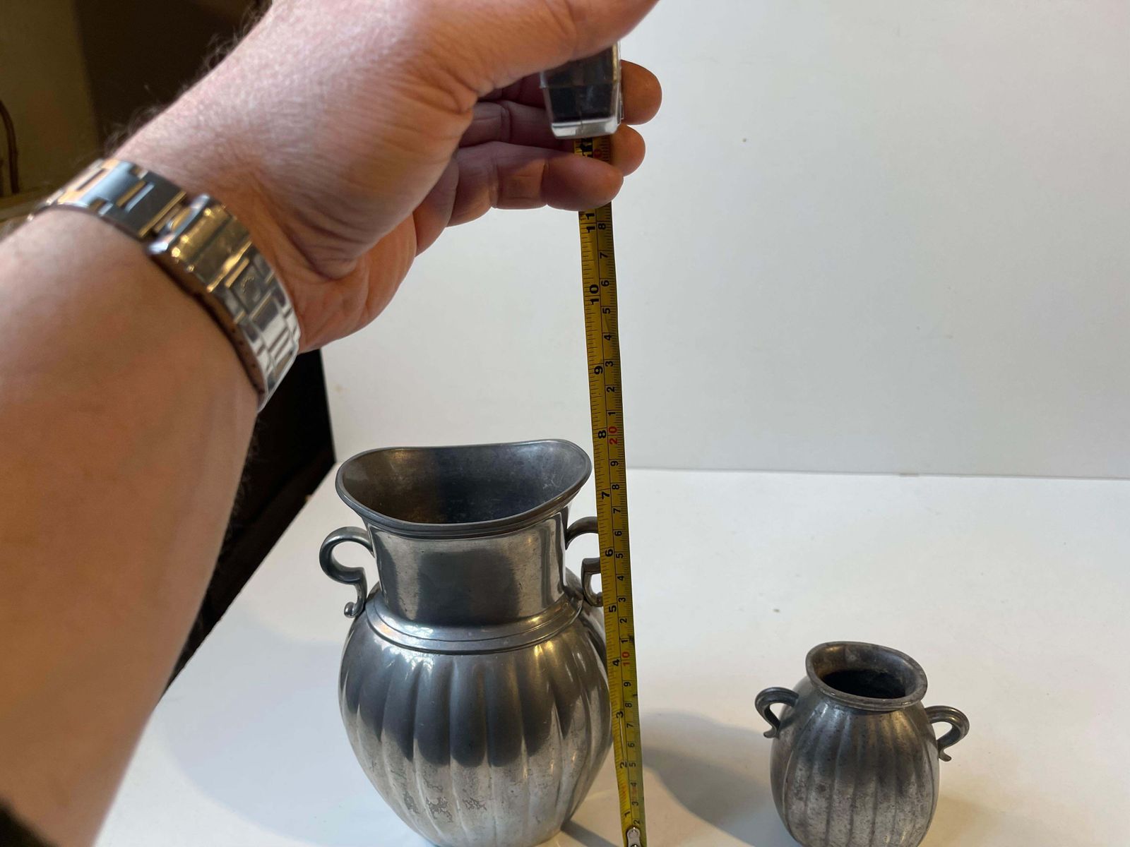 photo for sale Just Andersen Art Deco Vases In Pewter, 1940s, Amphora Style