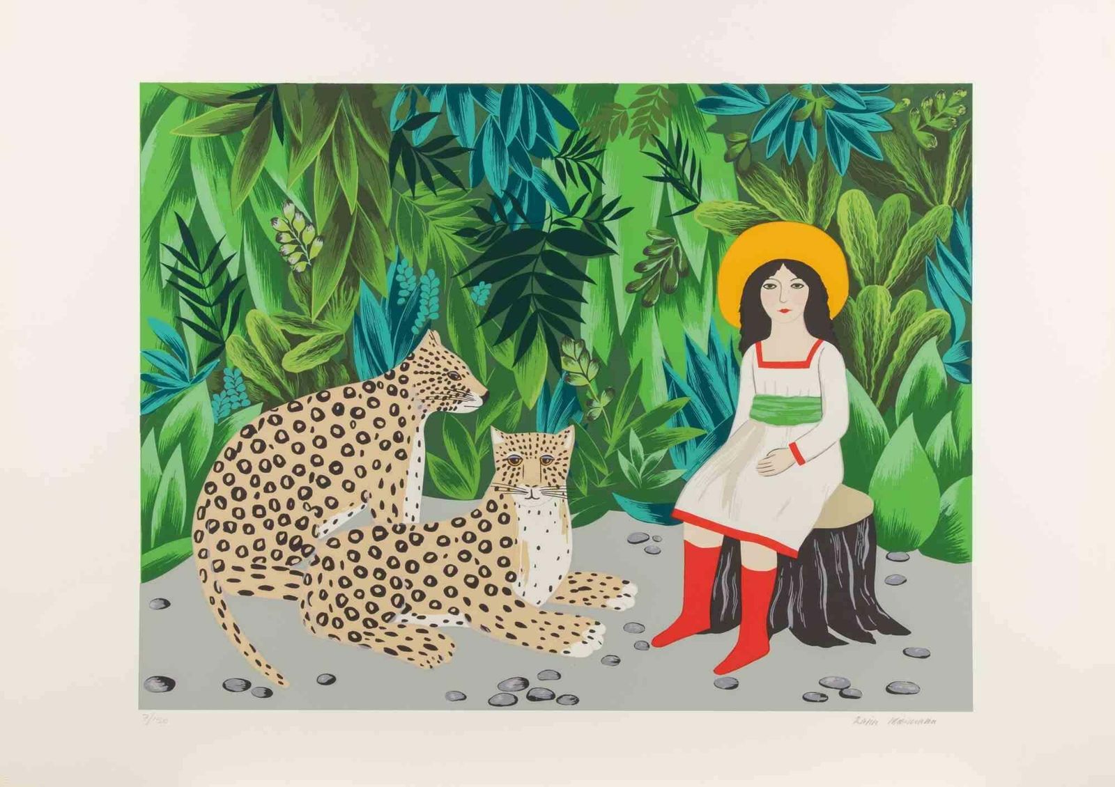 Karin Wiesmann Untitled (Girl With Leopards In...   Screenprint By Karin Wiesmann   1980s 1980s