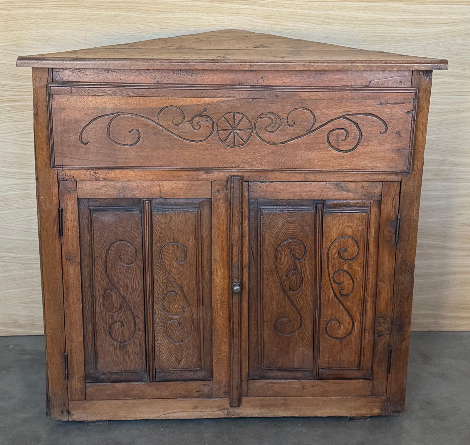 Antique Spanish Corner Cabinet Cupboard Storage With Drawer And Door photo for sale