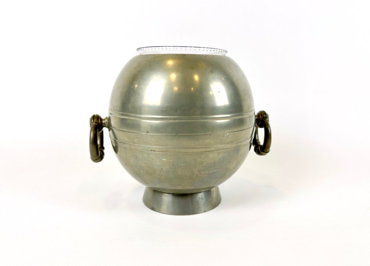 Swedish Art Deco Pewter Globe Vase With Handles From Gab, 1935