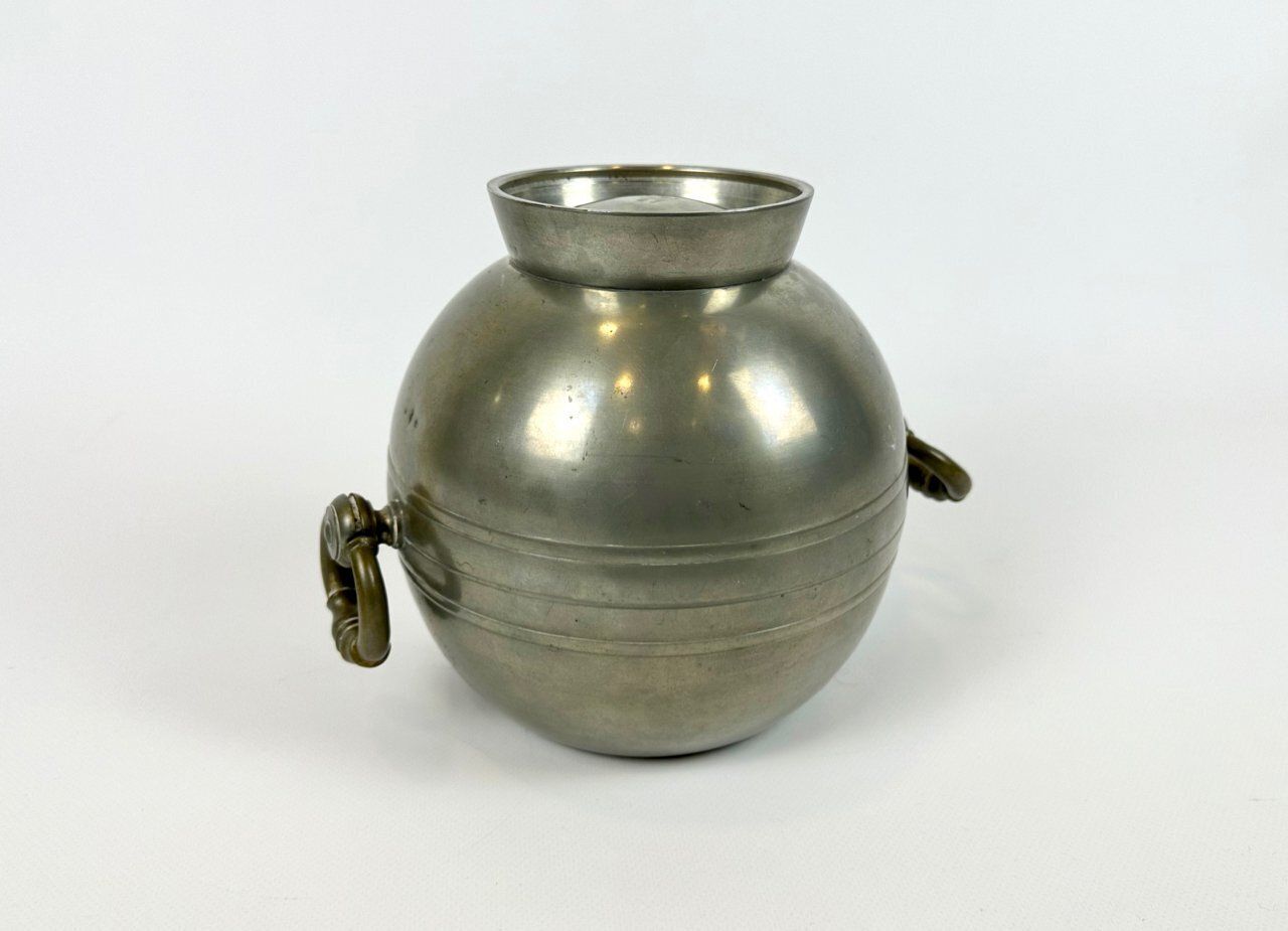 photo furniture Swedish Art Deco Pewter Globe Vase With Handles From Gab, 1935