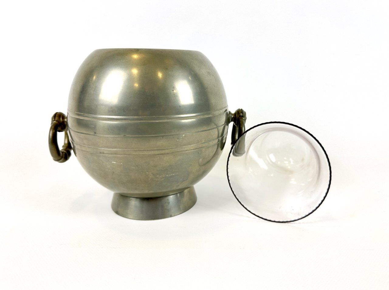 692.0 Swedish Art Deco Pewter Globe Vase With Handles From Gab, 1935 photo