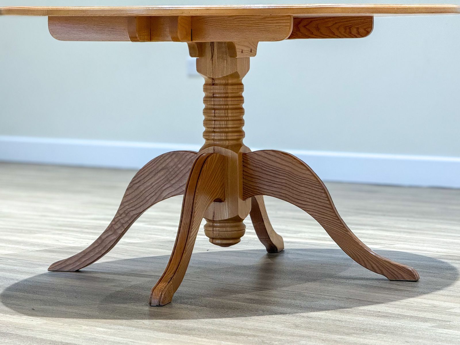 Furniture Mid Century Elm Circular Dining Table & 4 Rattan Chairs – Original 1960s Set photo