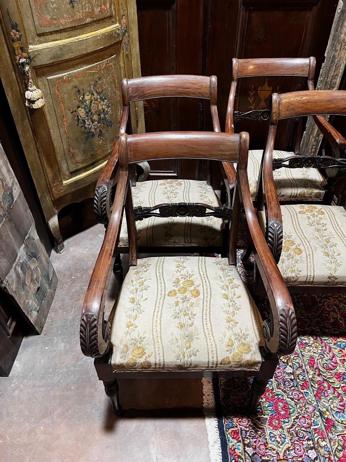 Four Carved Walnut Armchairs With Arms, Italy photo 2659.0
