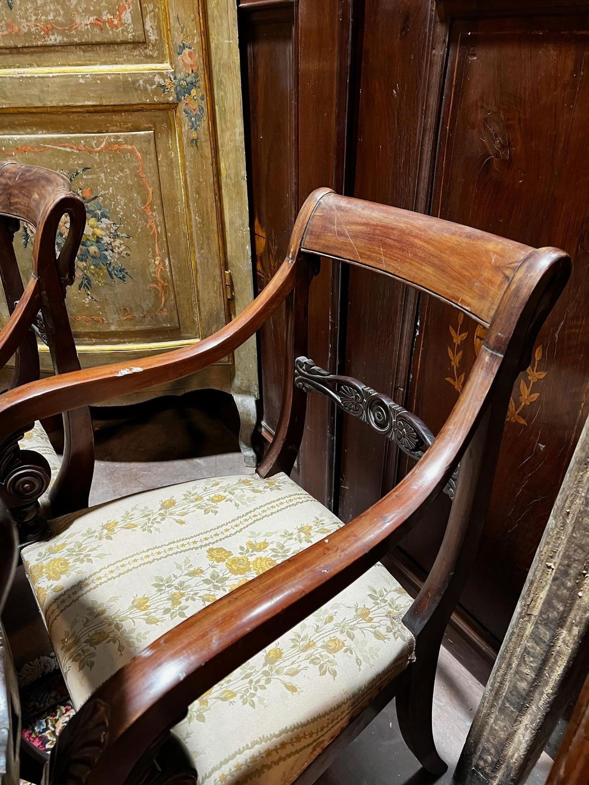 photo for sale Four Carved Walnut Armchairs With Arms, Italy