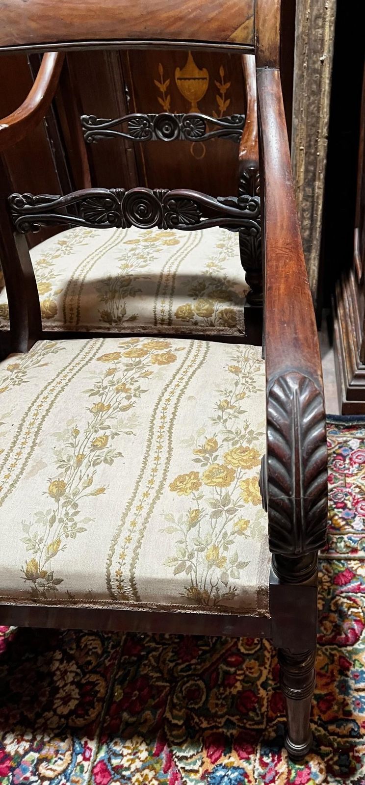 photo buy Four Carved Walnut Armchairs With Arms, Italy