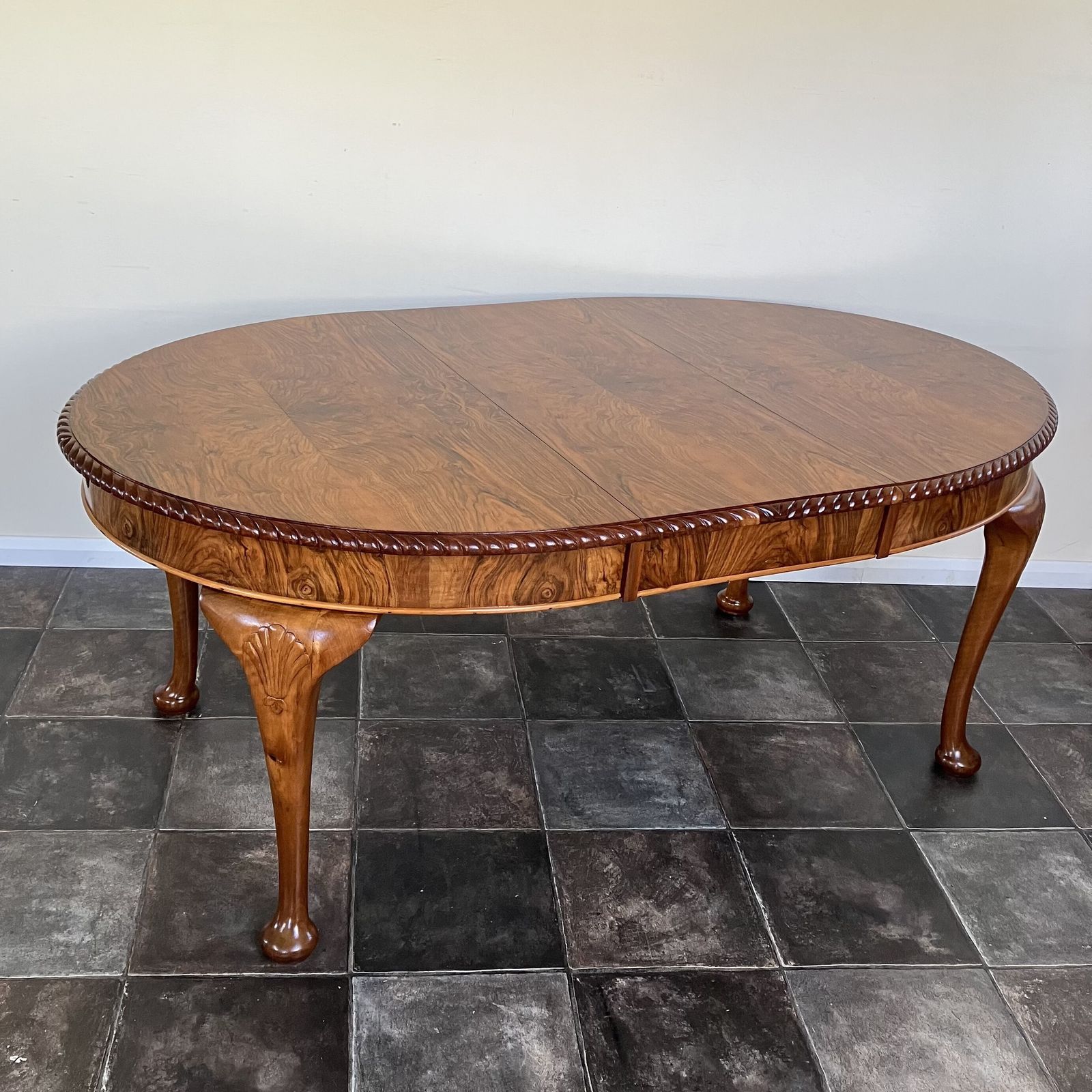2450.0 Superbly Restored Georgian Burr Walnut Wind Out Extending Dining Table And Chair Set By James Phillips & Sons Bristol; Queen Anne Legs photo