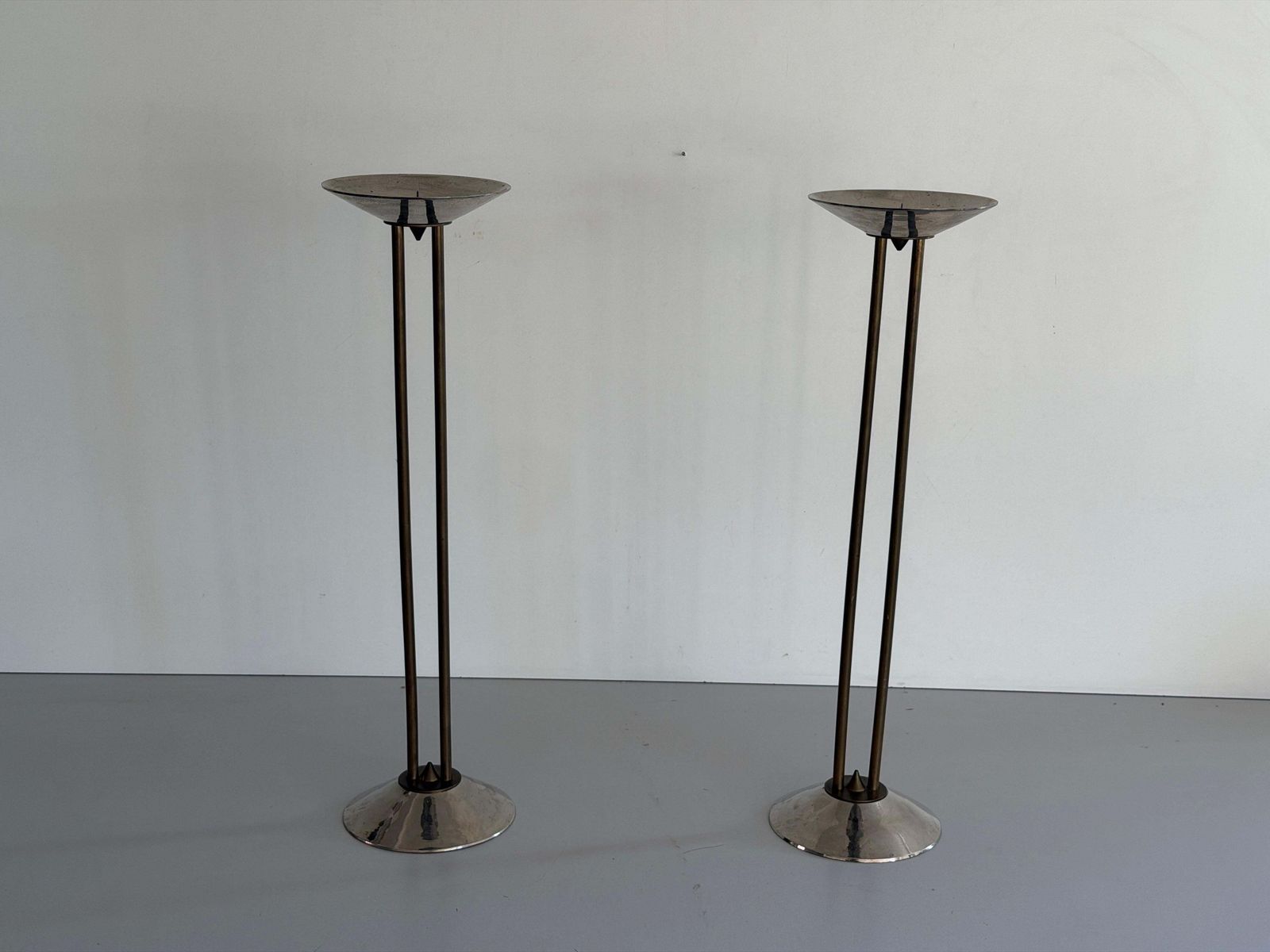Metal And Brass Pair Of Floor Candleholders, 1960s, Germany photo for sale