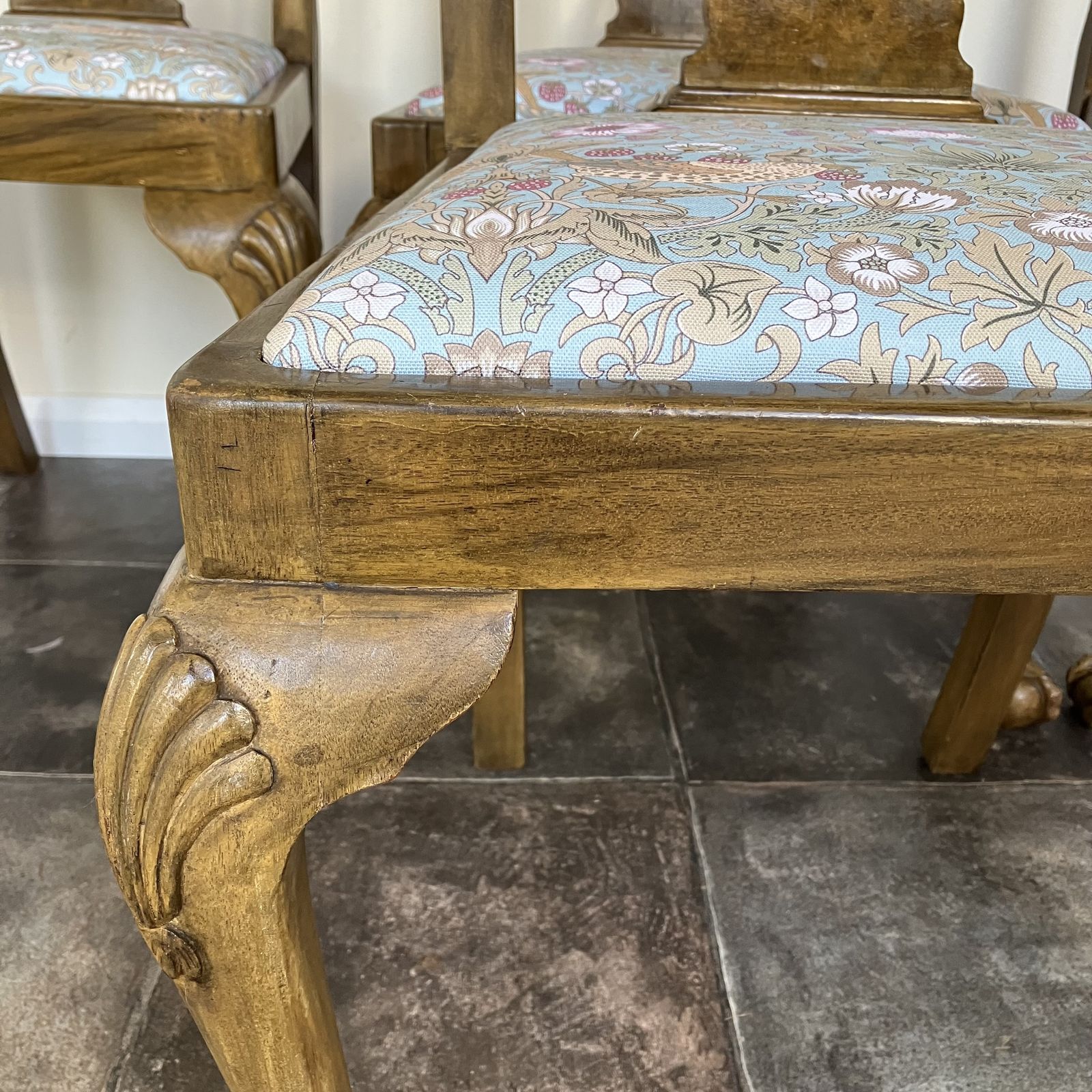 Set Of Four Chippendale Style Dining Chairs By James Phillips & Sons Bristol; Ball And Claw Feet, Duck Egg Songbird Upholstered Seats photo buy