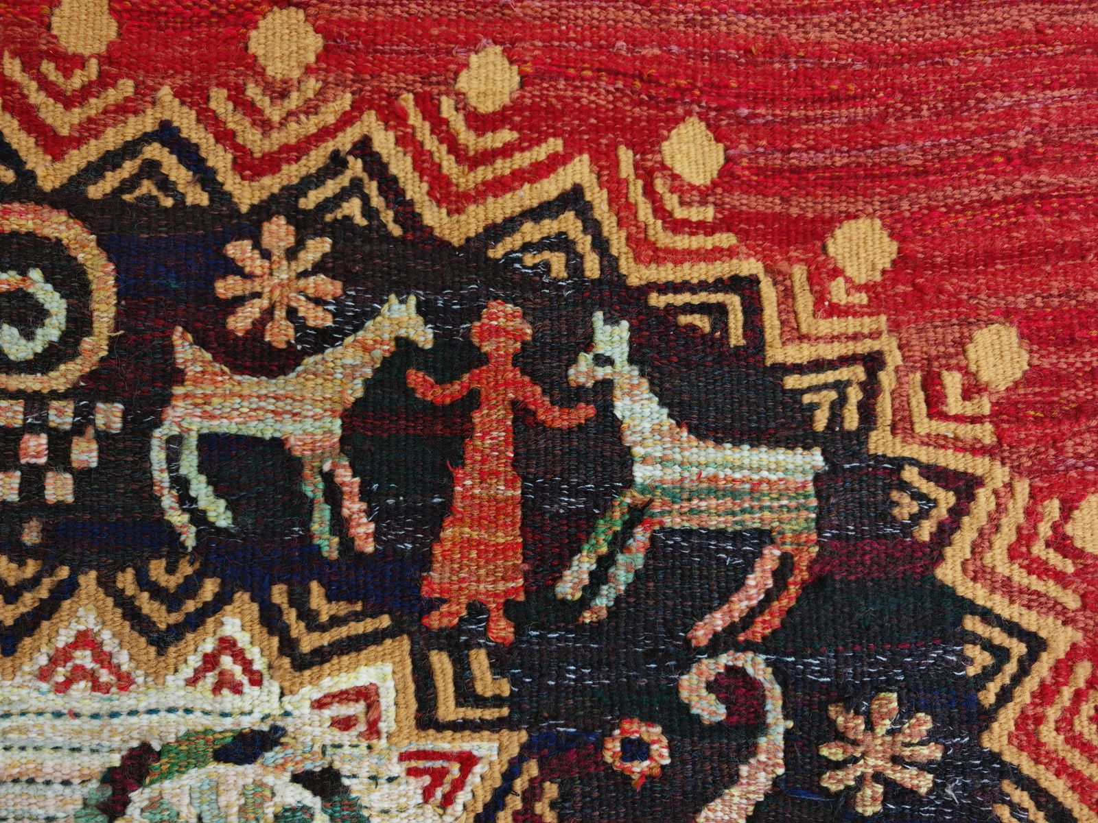 photo for sale Vintage Hand Woven Tapestry With Folklore Scene And Archaic Slavic Writing