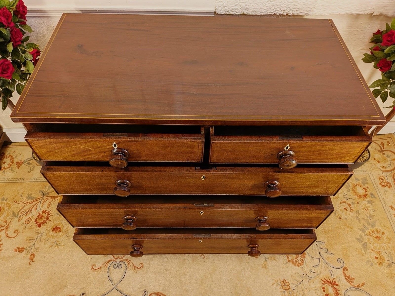 photo furniture Georgian Inlaid Mahogany 2 Over 3 Chest Of Drawers