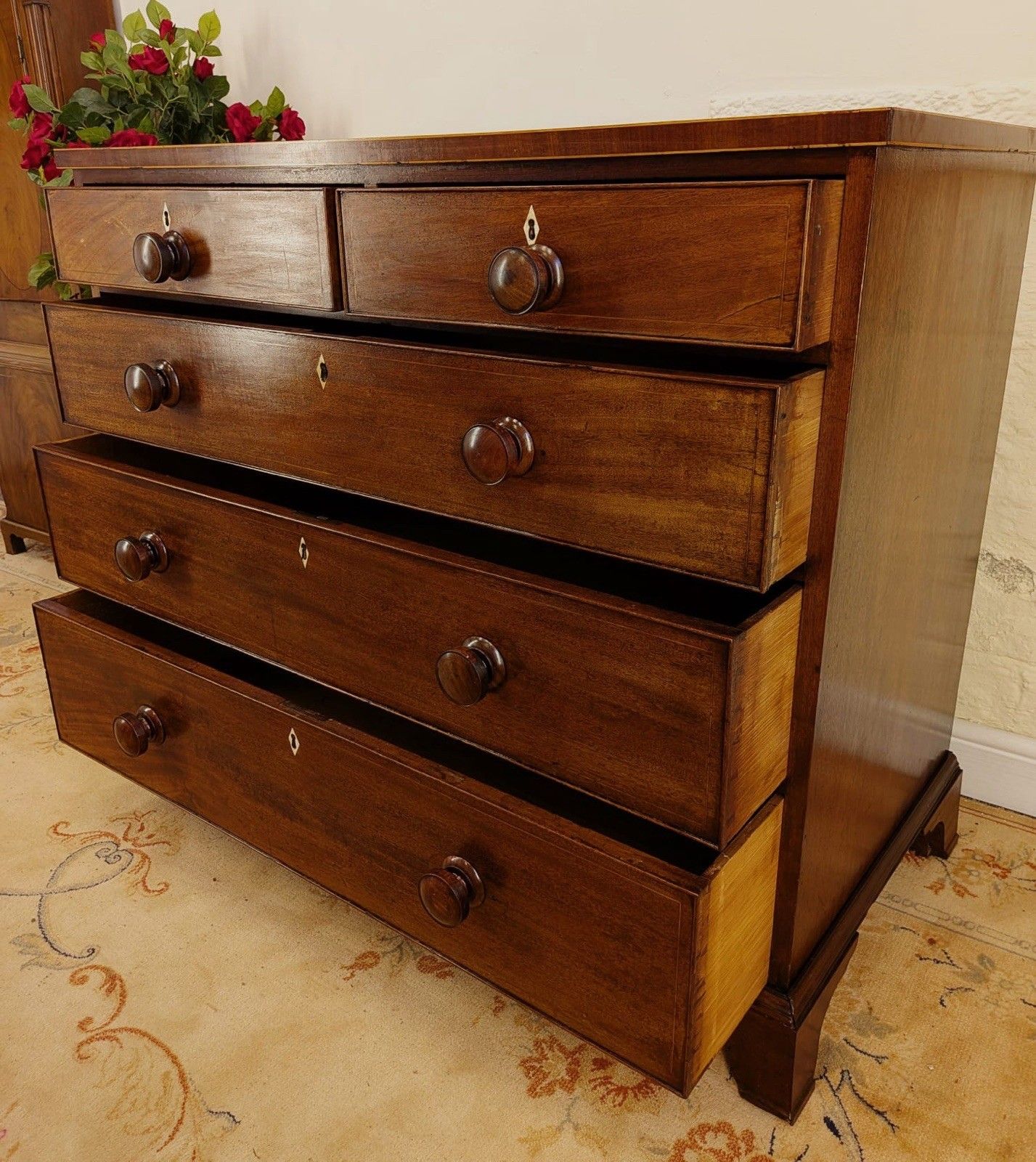 Furniture Georgian Inlaid Mahogany 2 Over 3 Chest Of Drawers photo