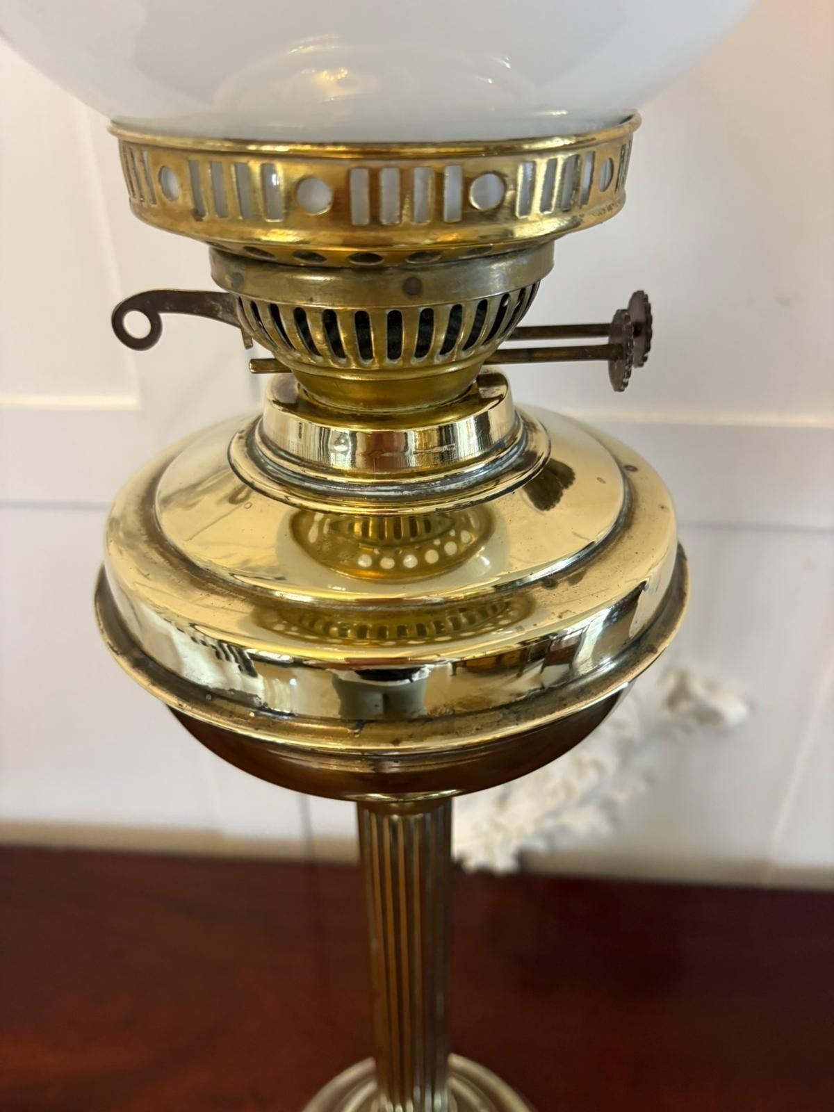 Antique Early 20th Century English Brass Oil Lamp With Opaline Shade photo Lighting