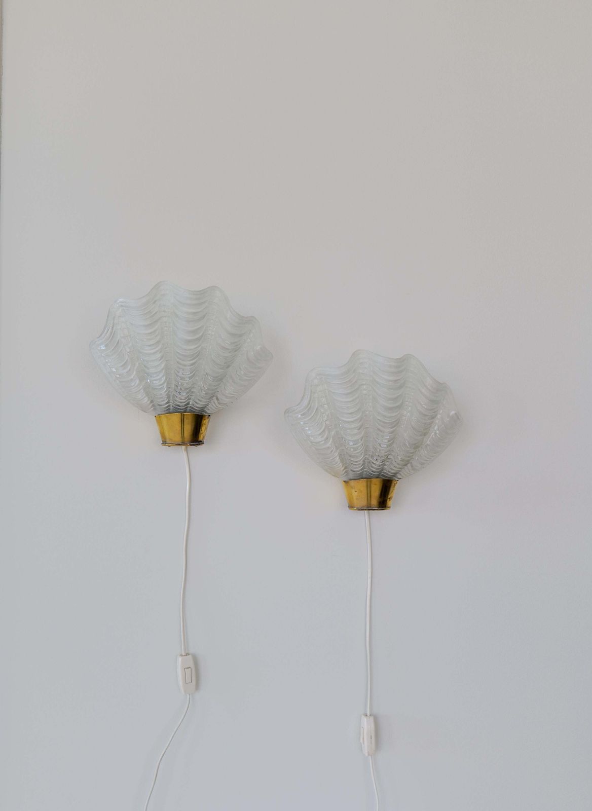 Midcentury Asea Brass And Glass Wall Lights, Seashell Design 1950s Sweden photo furniture