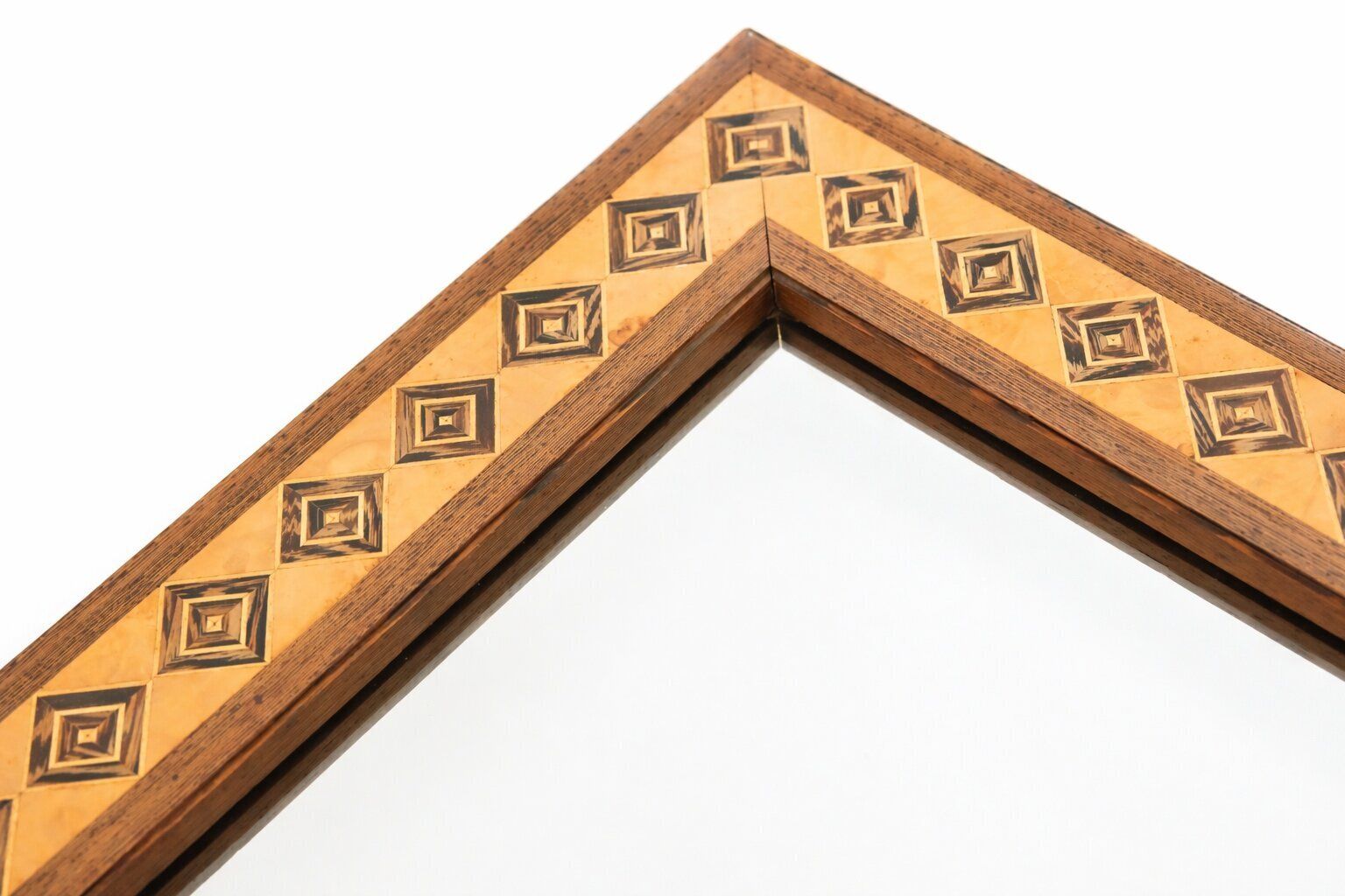 20th Century Rectangular Geometric Brown Wood Marquetry Mirror By Pio Zanotti, Italian Design photo for sale