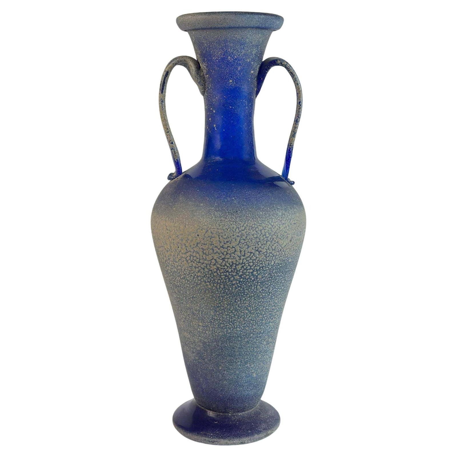 Murano Scavo Glass Amphora Vase By Seguso, Cobalt Blue, 1970s