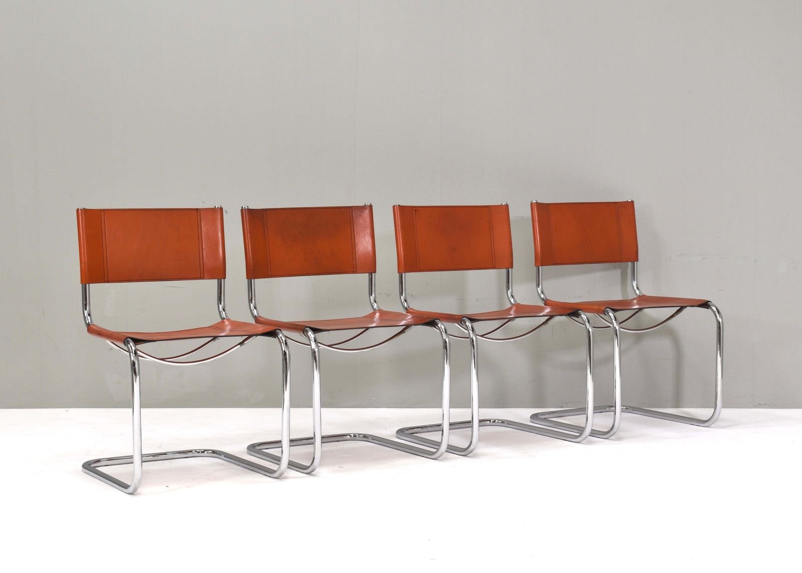 Set Of 4 Mart Stam S33 For Fasem Dining Chairs In Cognac Saddle Leather, 1970s photo furniture