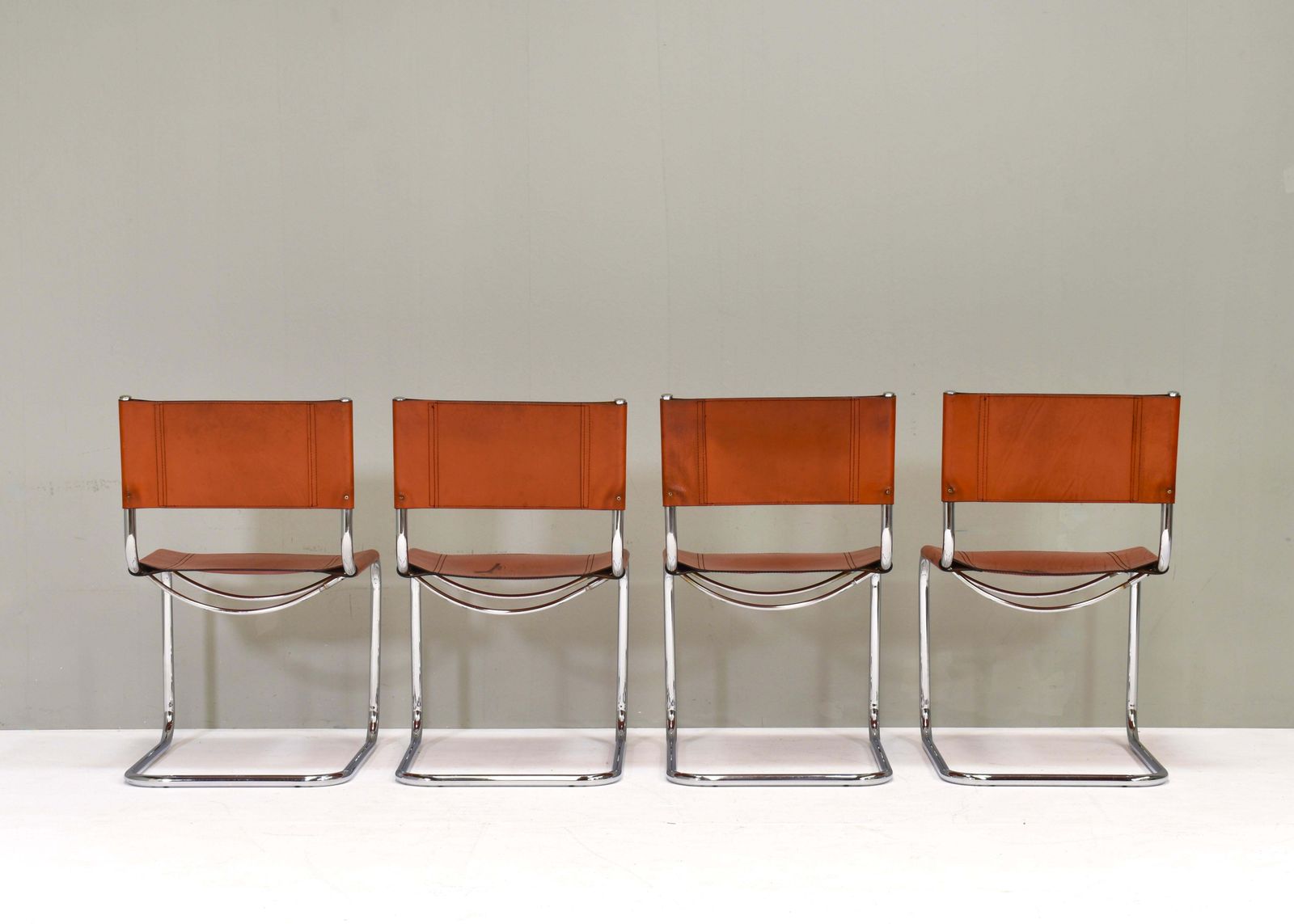 Set Of 4 Mart Stam S33 For Fasem Dining Chairs In Cognac Saddle Leather, 1970s photo 4287.0