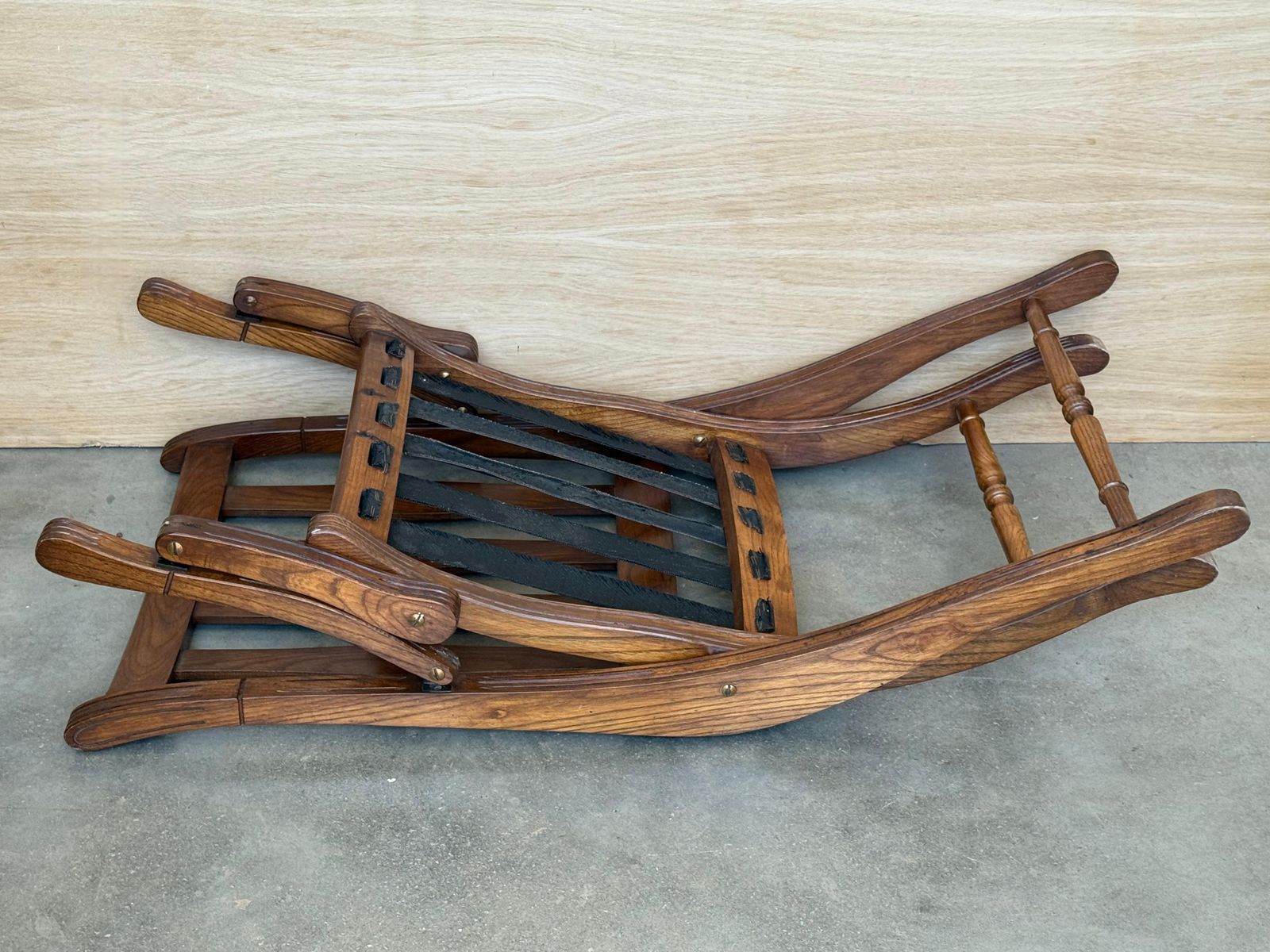 photo vinterior Fauteuil pliant français en bois avec coussins rembourrés, années 1930