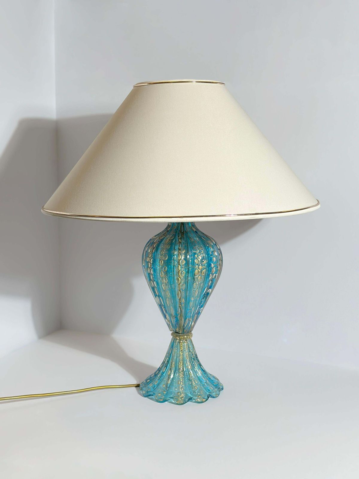Murano Glass Table Lamp, Turquoise Gold Cordonato D’oro, Barovier & Toso, 1960s photo buy