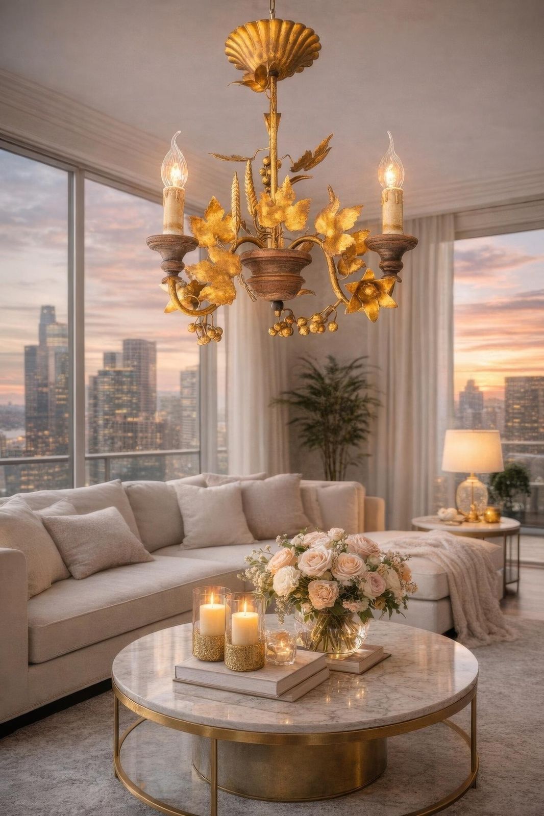 Italian Florentine Gilt Tole Chandelier With Grapes And Wheat, 1960s photo furniture