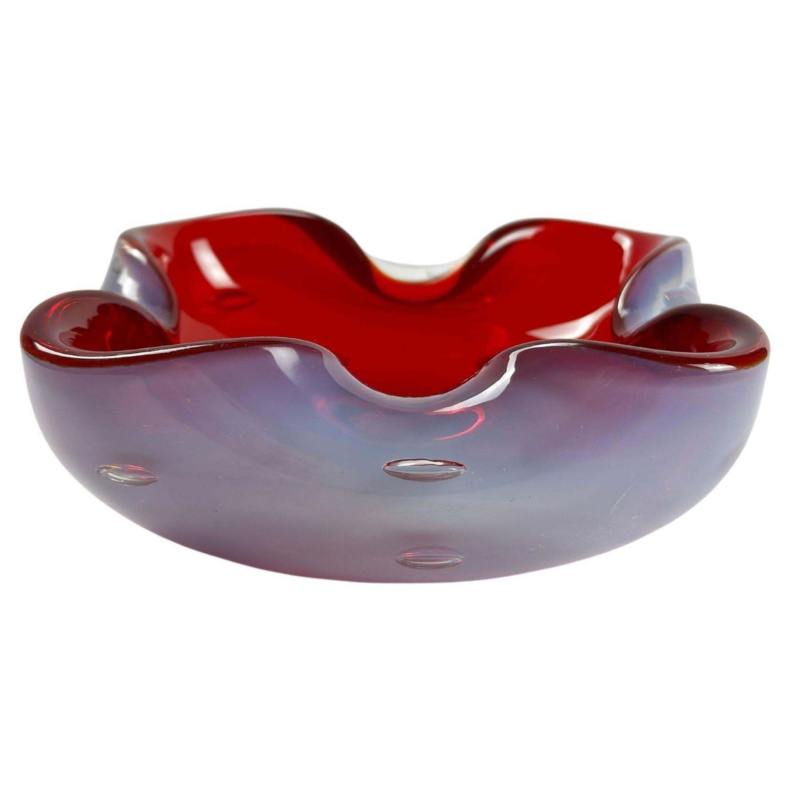 Murano Sommerso Glass Bowl By Alfredo Barbini, Ruby Red And Alabastro