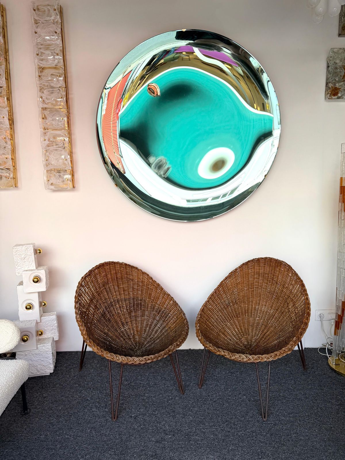 photo for sale Mid Century Modern Pair Of Rattan Armchairs. France, 1950s