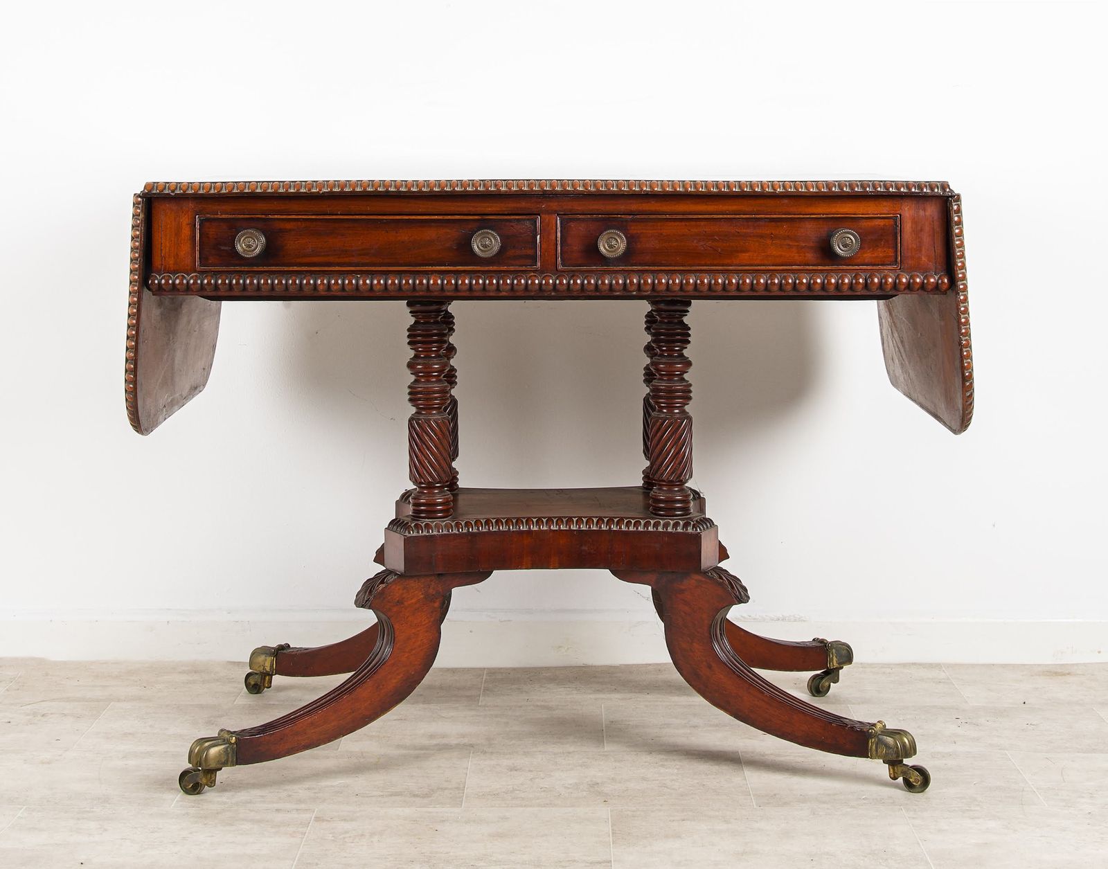 19th Century Mahogany Table Barley Twist Columns Lion Paw Castors photo vinterior