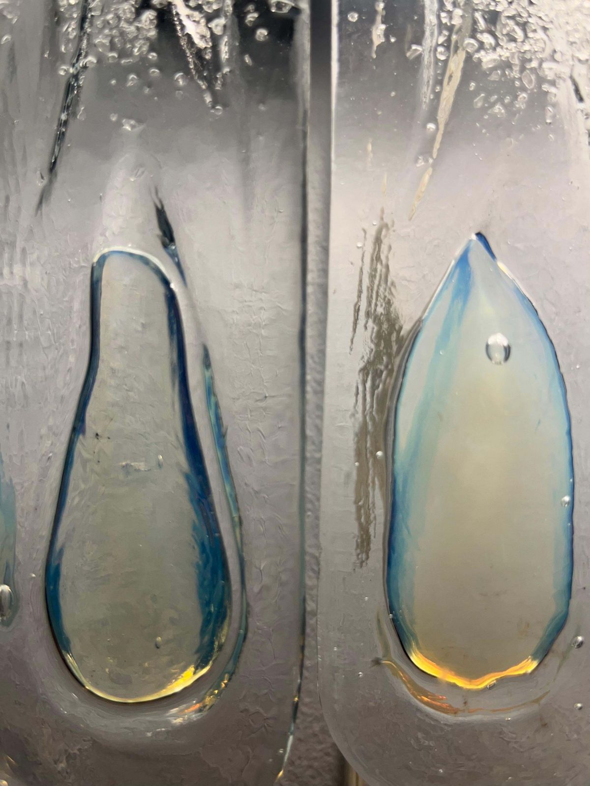 Lighting Italian Midcentury Set Of Three Iridescent White Wall Sconces By Mazzega, 1970s photo