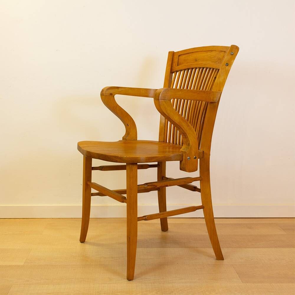 Vintage Oak Office Chair From The Spanish 1940s. photo for sale