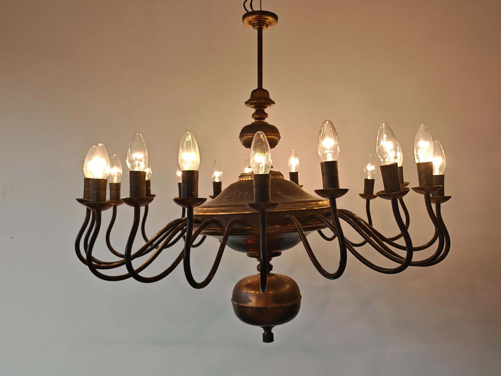 Monumental Dutch (Holandaise) Chandelier, 20 Lights, Copper, Germany 1950s photo furniture