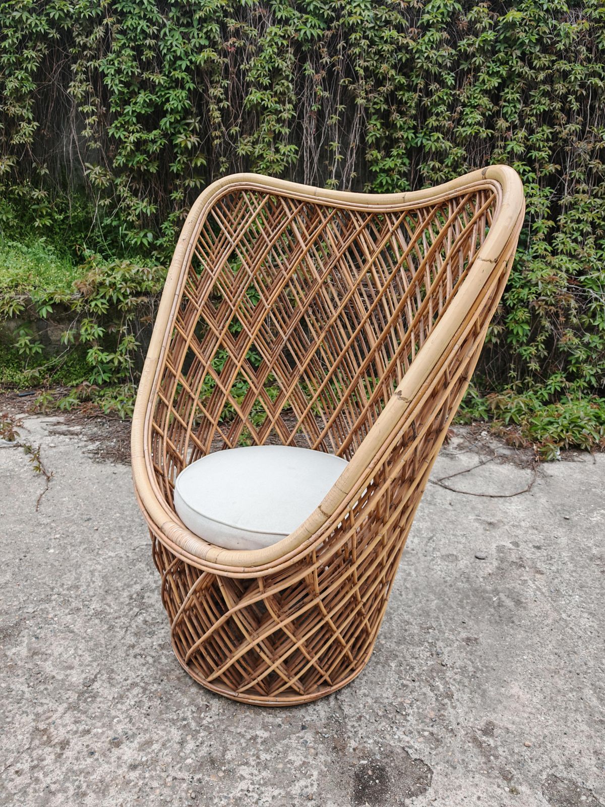Pair Of Mid‑Century Bamboo And Rattan High‑Back Sculptural Lounge Chairs, Italy photo for sale