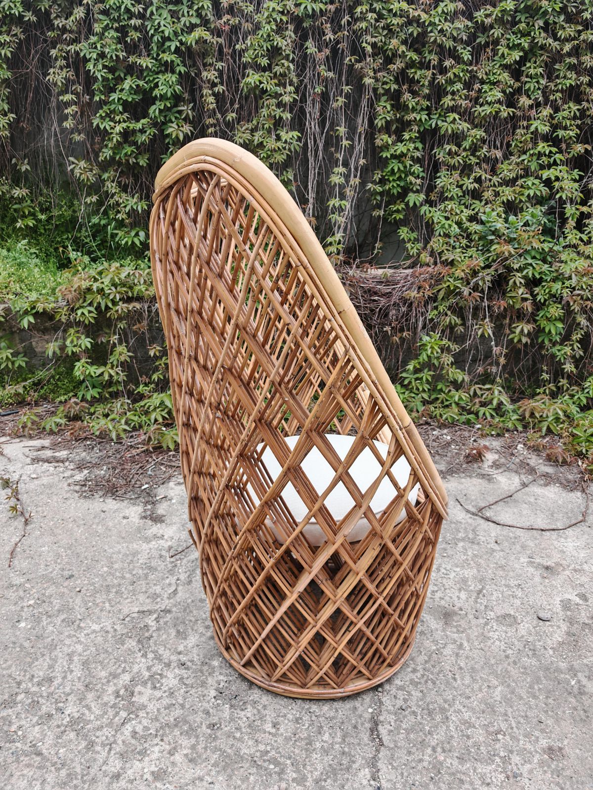 photo for sale Pair Of Mid‑Century Bamboo And Rattan High‑Back Sculptural Lounge Chairs, Italy