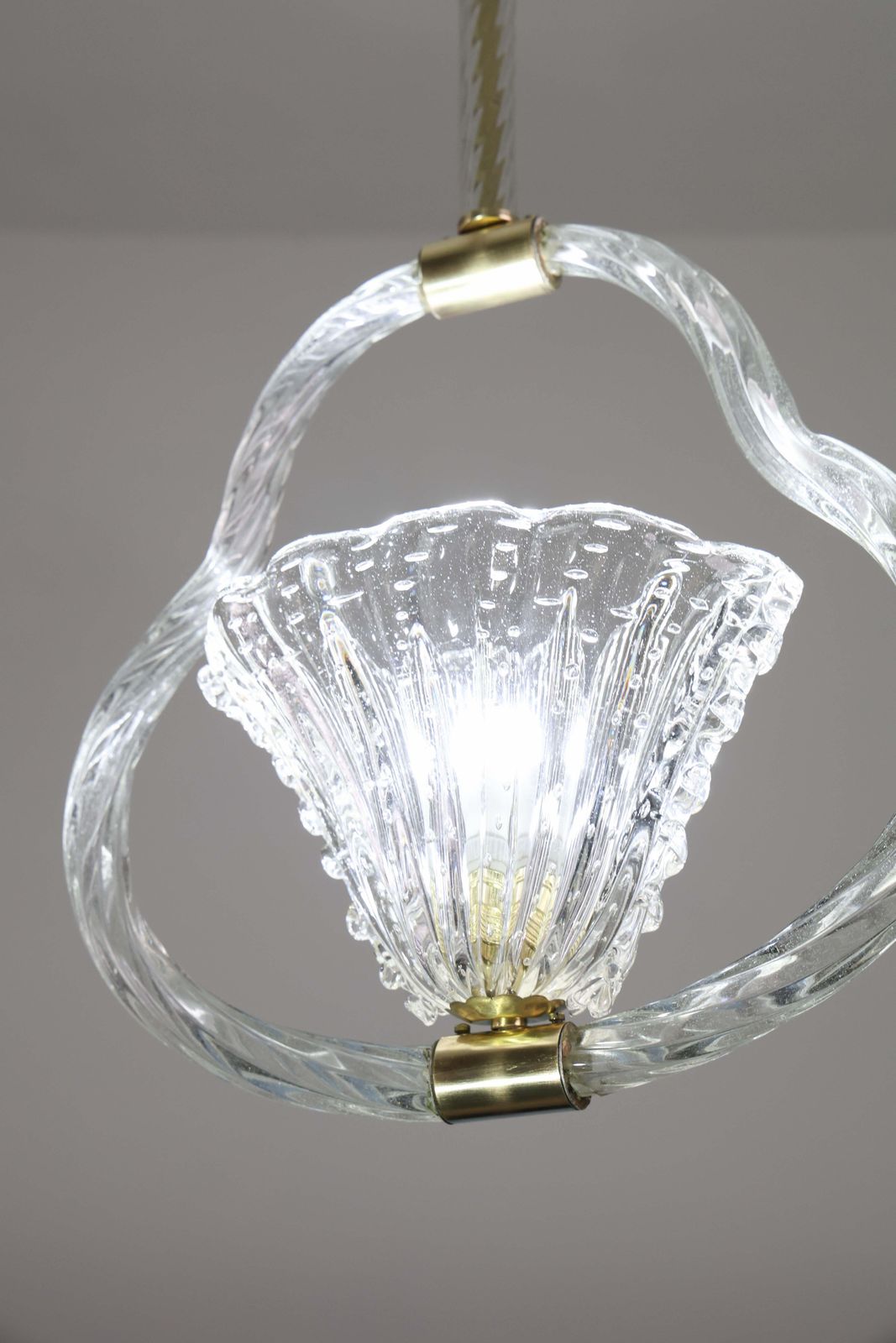 Charming Ercole Barovier Art Deco Chandelier, "Bullicante" Glass Murano, 1940s photo vintage