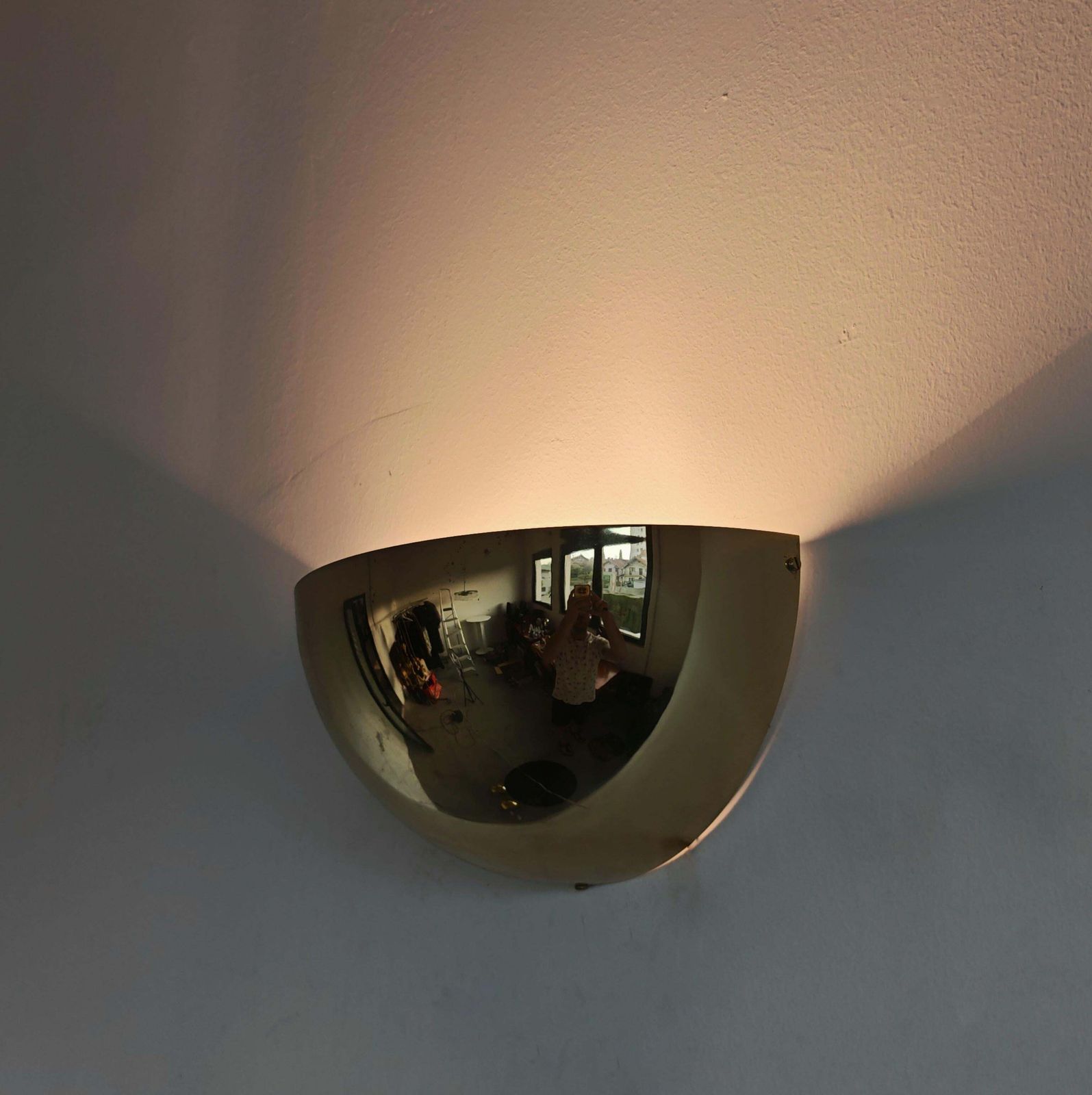 Set Of 3 Mid Century Minimalist Brass Half Dome Wall Sconces, Italy 1970s photo for sale