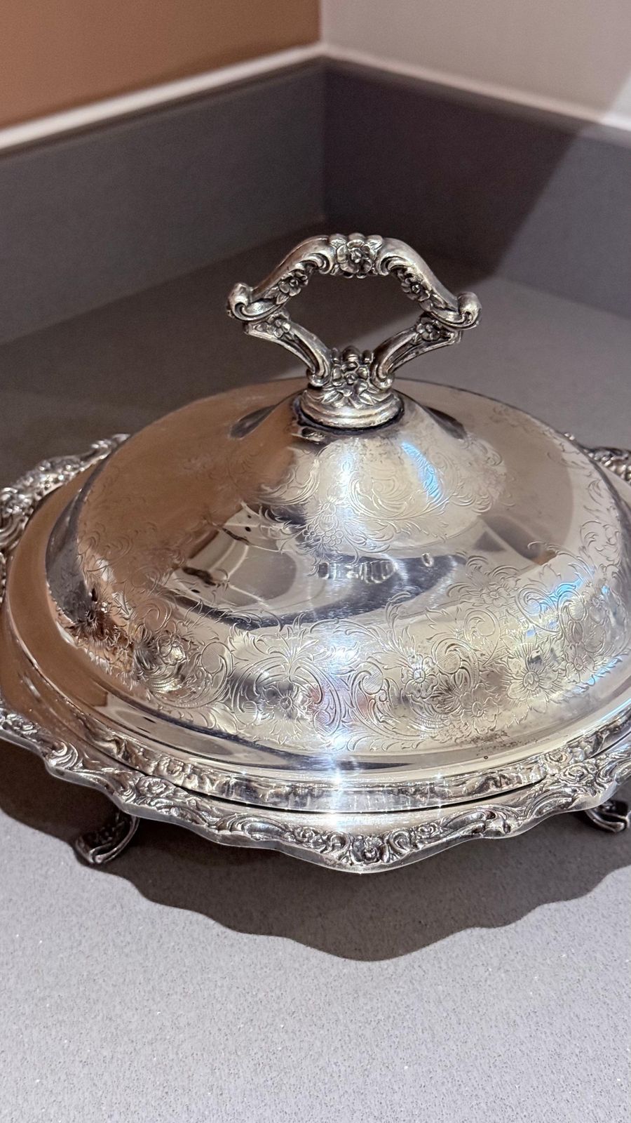 Antique Silver Plated Large Silver Serving Dish With Lid Luxury Tableware Ornate photo vinterior