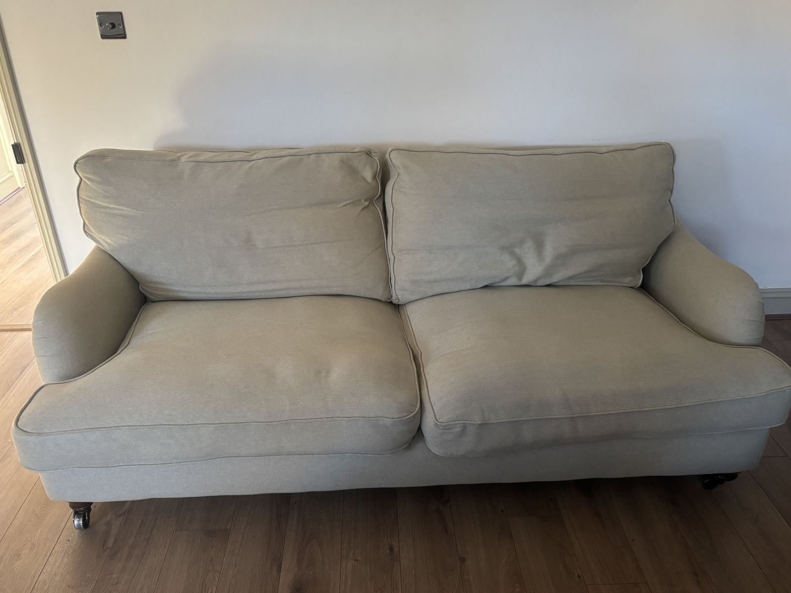 Pair Of Country Living Collection Arundel 2 Piece Sofas In Beige With Matching Footstool photo for sale