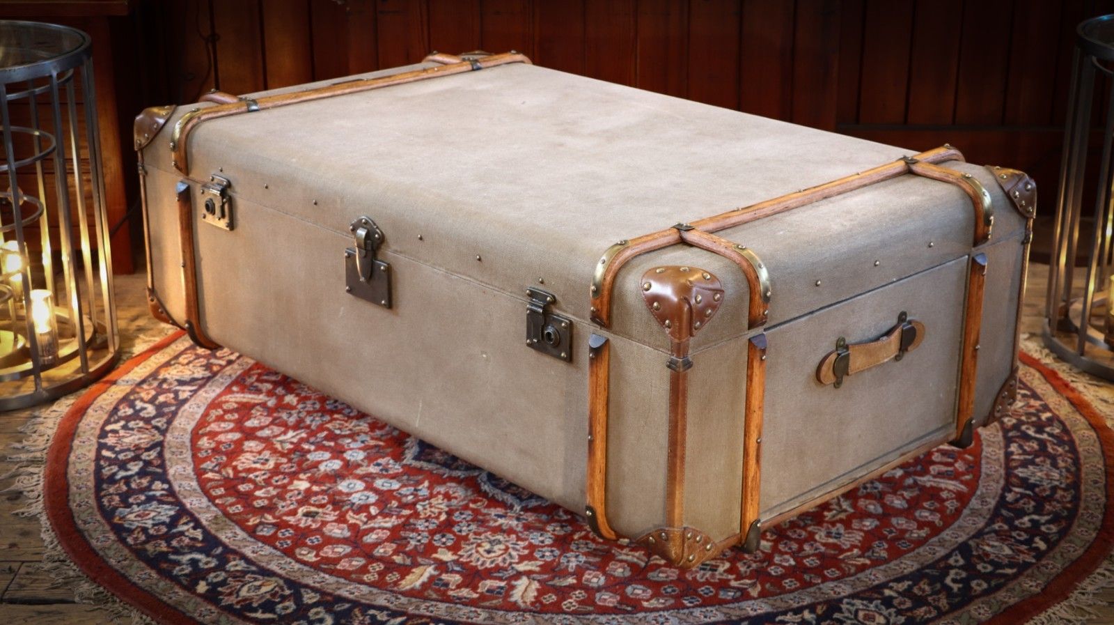Stunning Timothy Oulton Globetrekker Large Canvas Leather Coffee Table Khaki 🚚 photo 1499.0