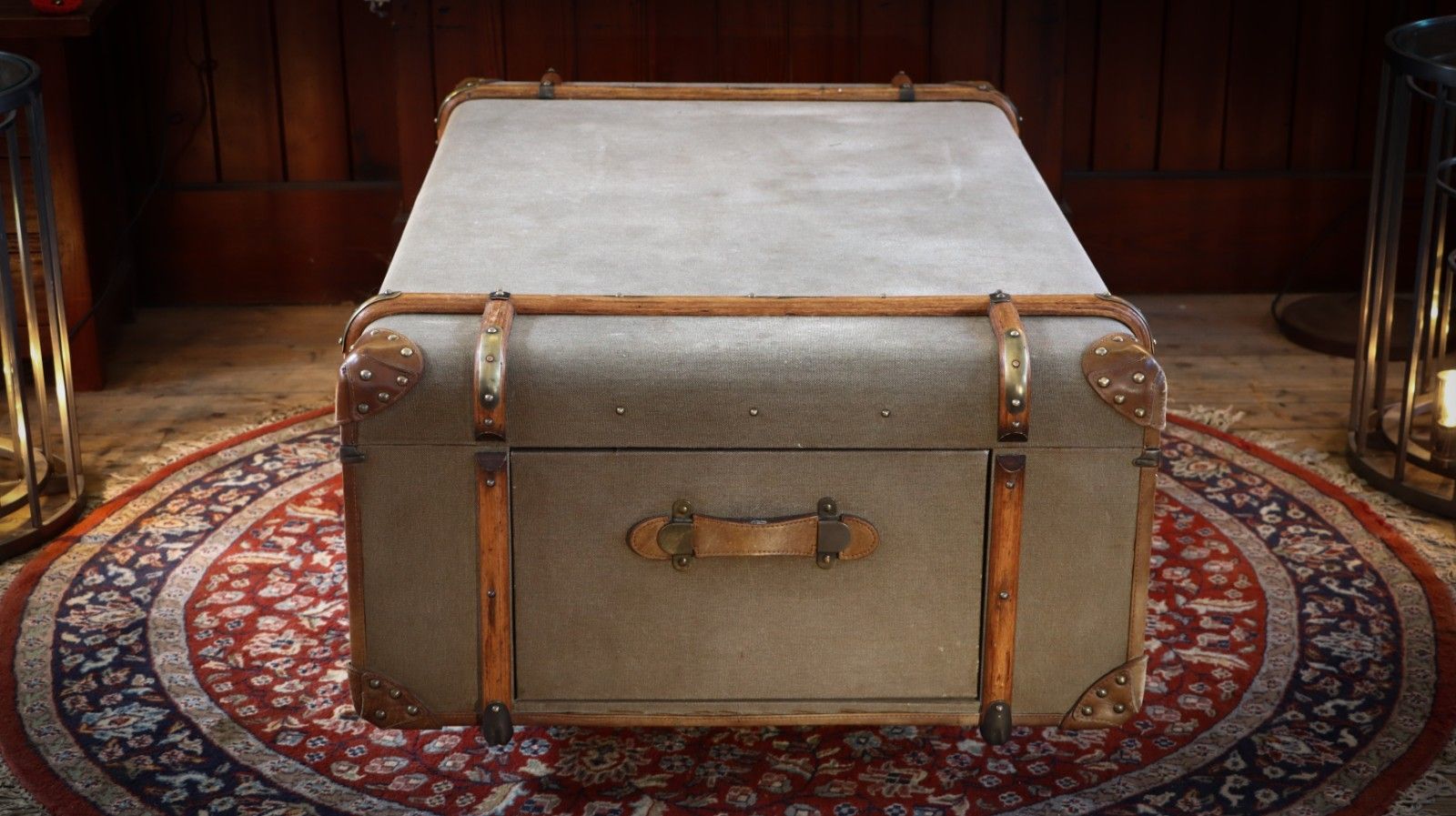 photo for sale Stunning Timothy Oulton Globetrekker Large Canvas Leather Coffee Table Khaki 🚚