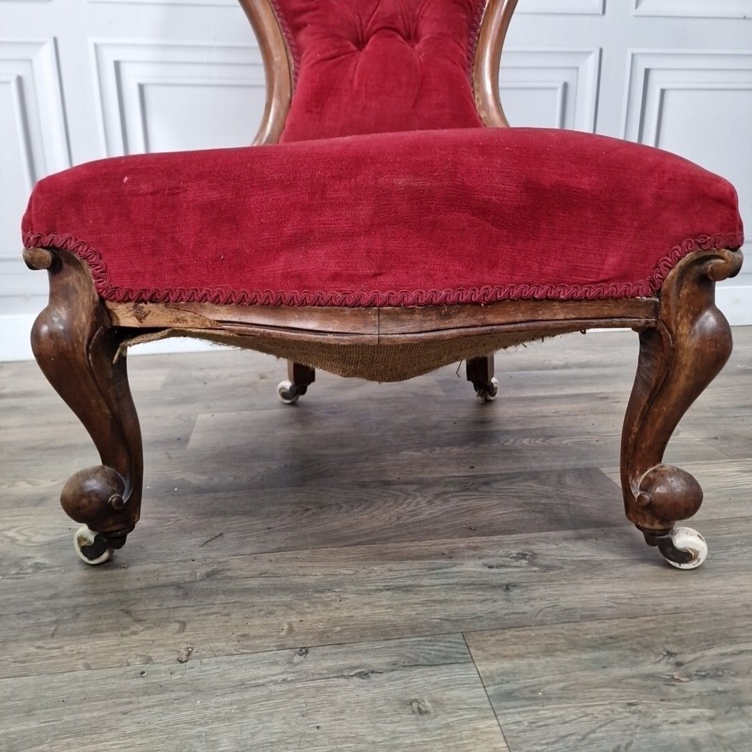 Antique Spoon Back Chair Victorian Carved Button Fireside Nursing Seat Resto photo 160.0