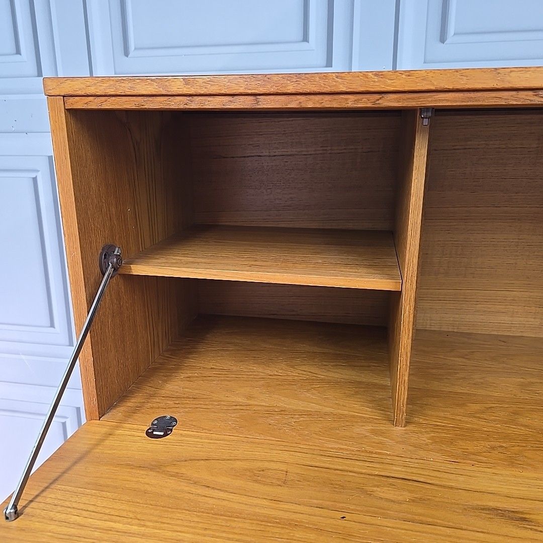 Vintage Wall Bureau Beaver & Tapley 33 Teak Cabinet Mid Century Drop Front Desk photo vintage
