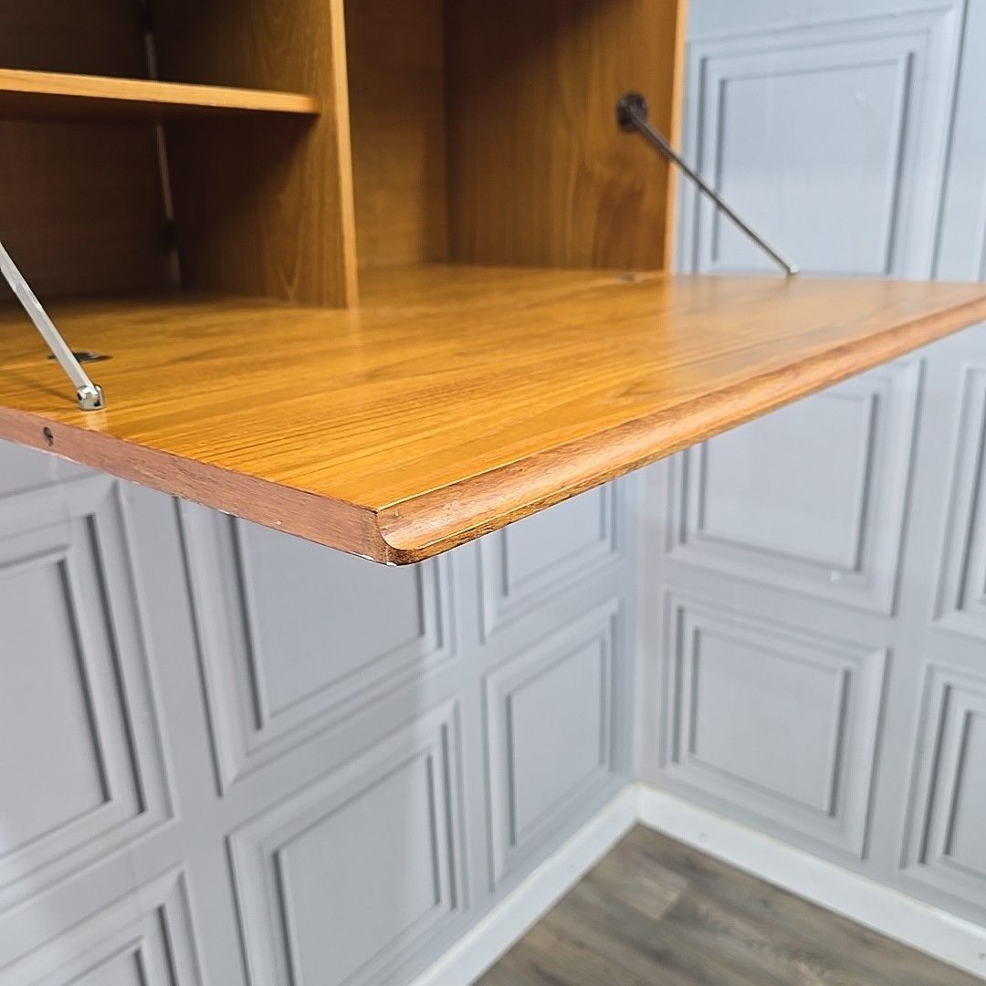 photo buy Vintage Wall Bureau Beaver & Tapley 33 Teak Cabinet Mid Century Drop Front Desk