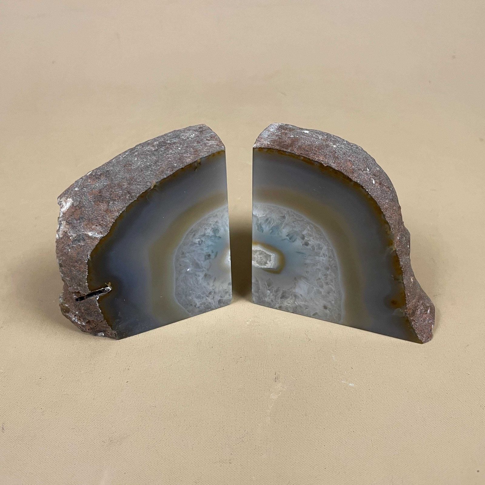 Pair Of 2 Vintage Stone Bookends Book Ends Blue Grey Rocks Polished Decorative Library Book Shelf Shelves Heavy Set Natural