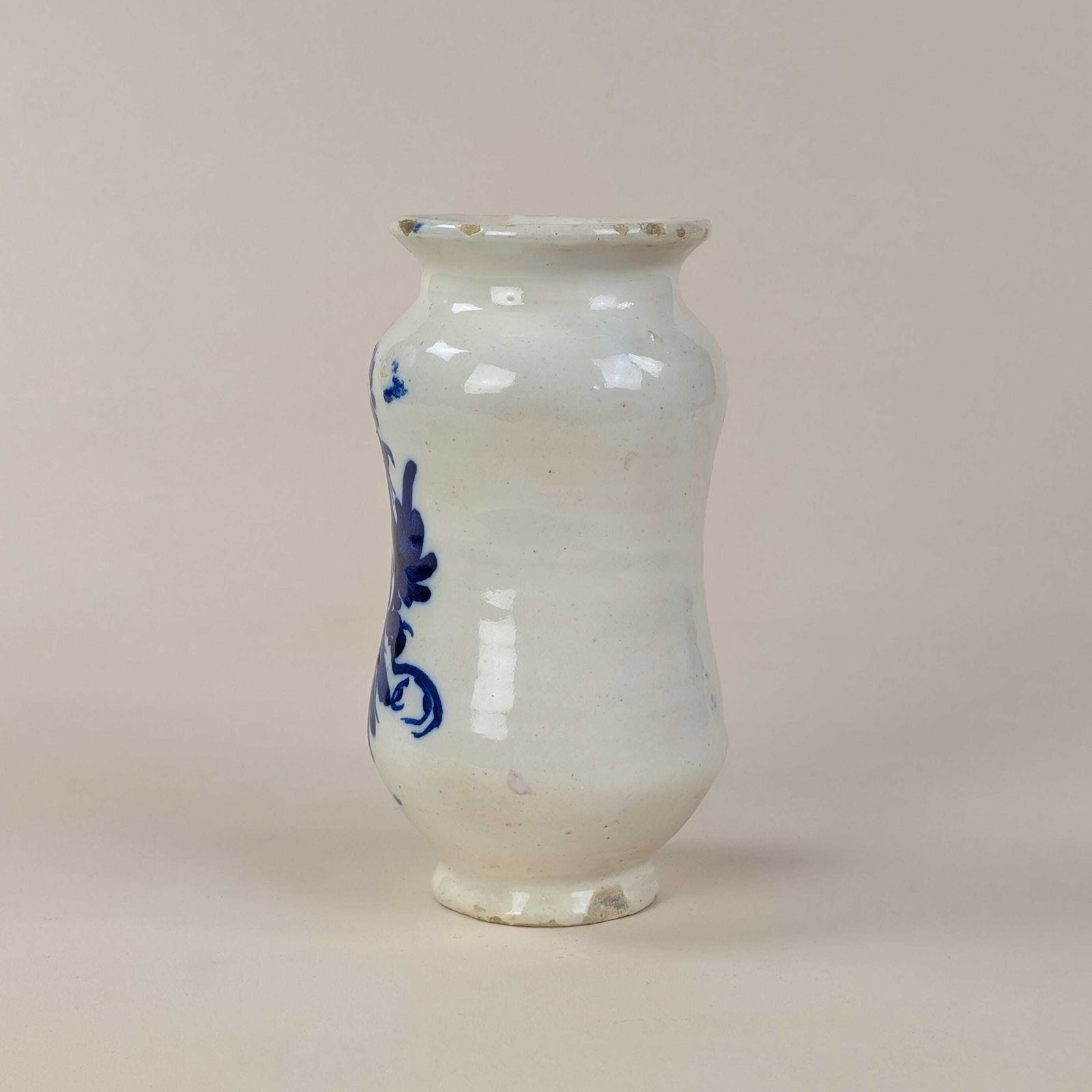 Faience Apothecary Jar Albarello, Antique Italian Double Headed Eagle Blue White Ceramic Pharmacy Vessel photo furniture