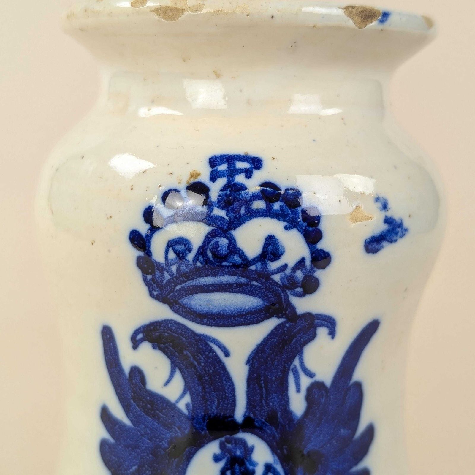 Faience Apothecary Jar Albarello, Antique Italian Double Headed Eagle Blue White Ceramic Pharmacy Vessel photo buy