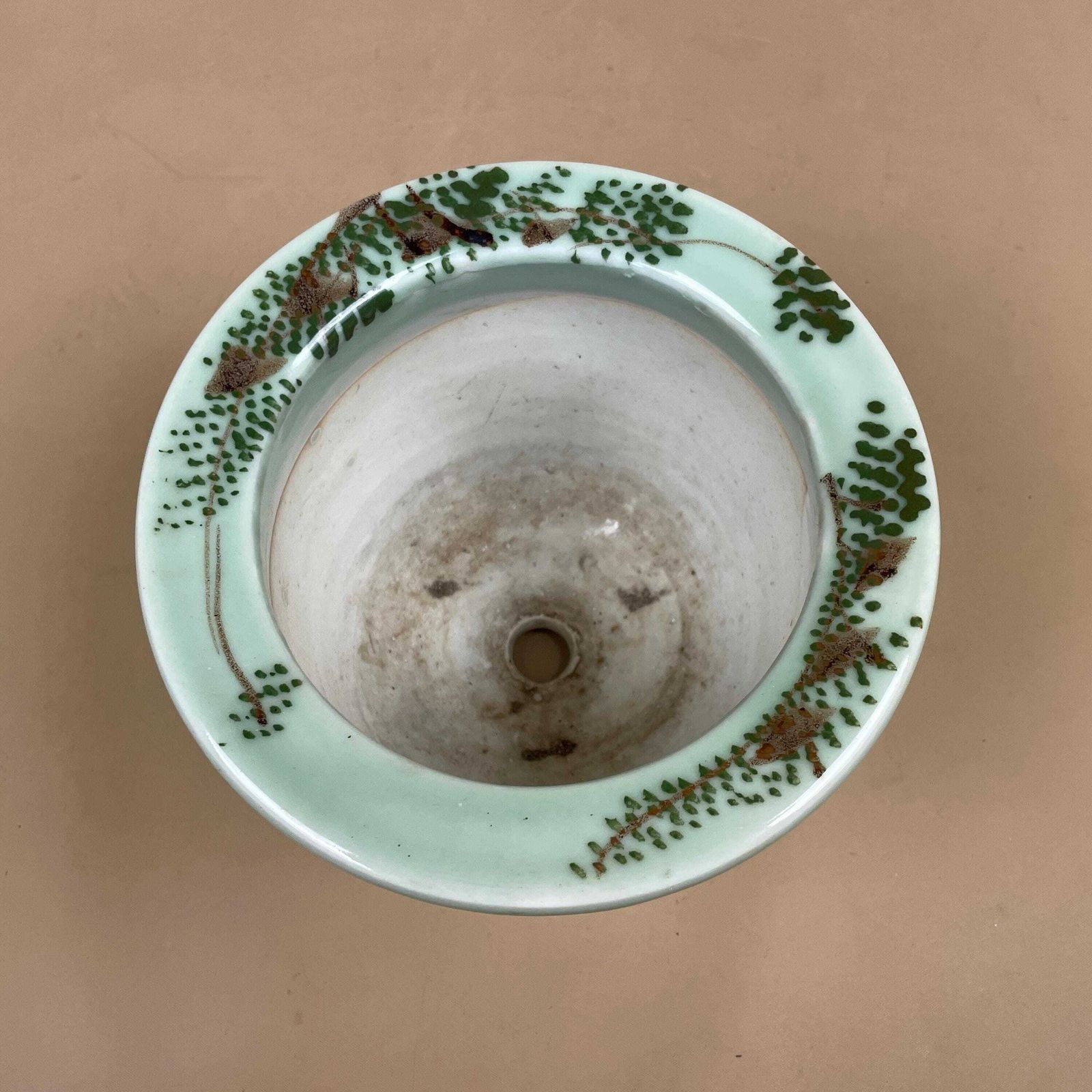 photo for sale Oriental Celadon Jardiniere Hand Painted Ceramic Pot Planter Chinese Antique Cache Decorative Vase Flowerpot Display Asian Floral Feet Green