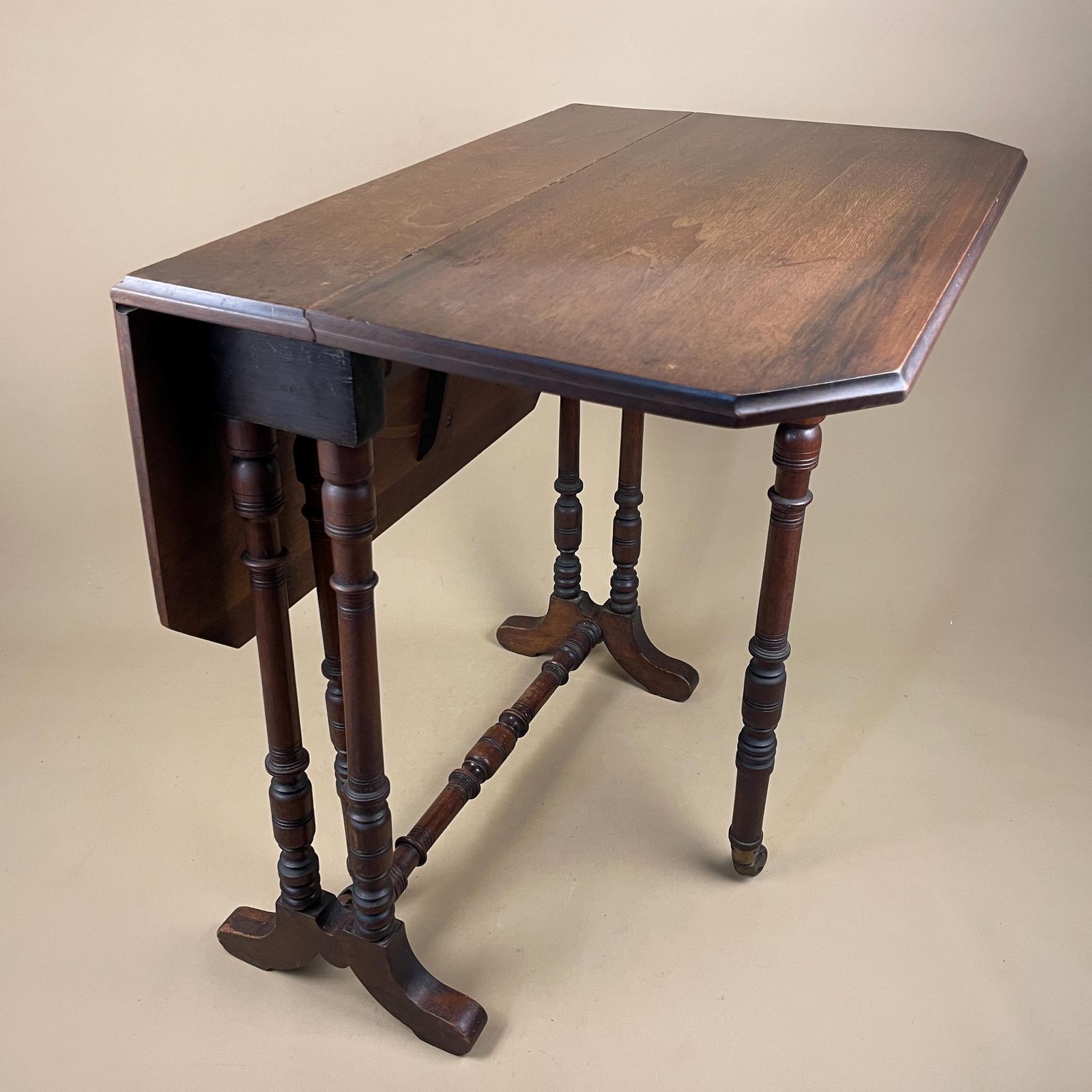 photo for sale Antique Mahogany Gateleg Drop Leaf Table Turned Legs Side End Table English Vintage Solid Wood Folding Accent