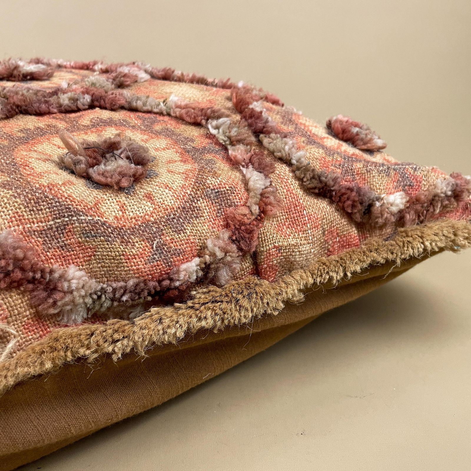 Indian Style Jute Cotton Cushion Pair Floral Frill Feather Filled Pillow Scatter Sofa Accent Red Orange photo vintage