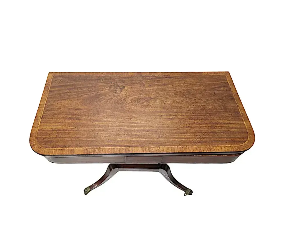 A Stunning Early 19th Century Regency Cross Banded Turn Over Leaf Card Table photo for sale